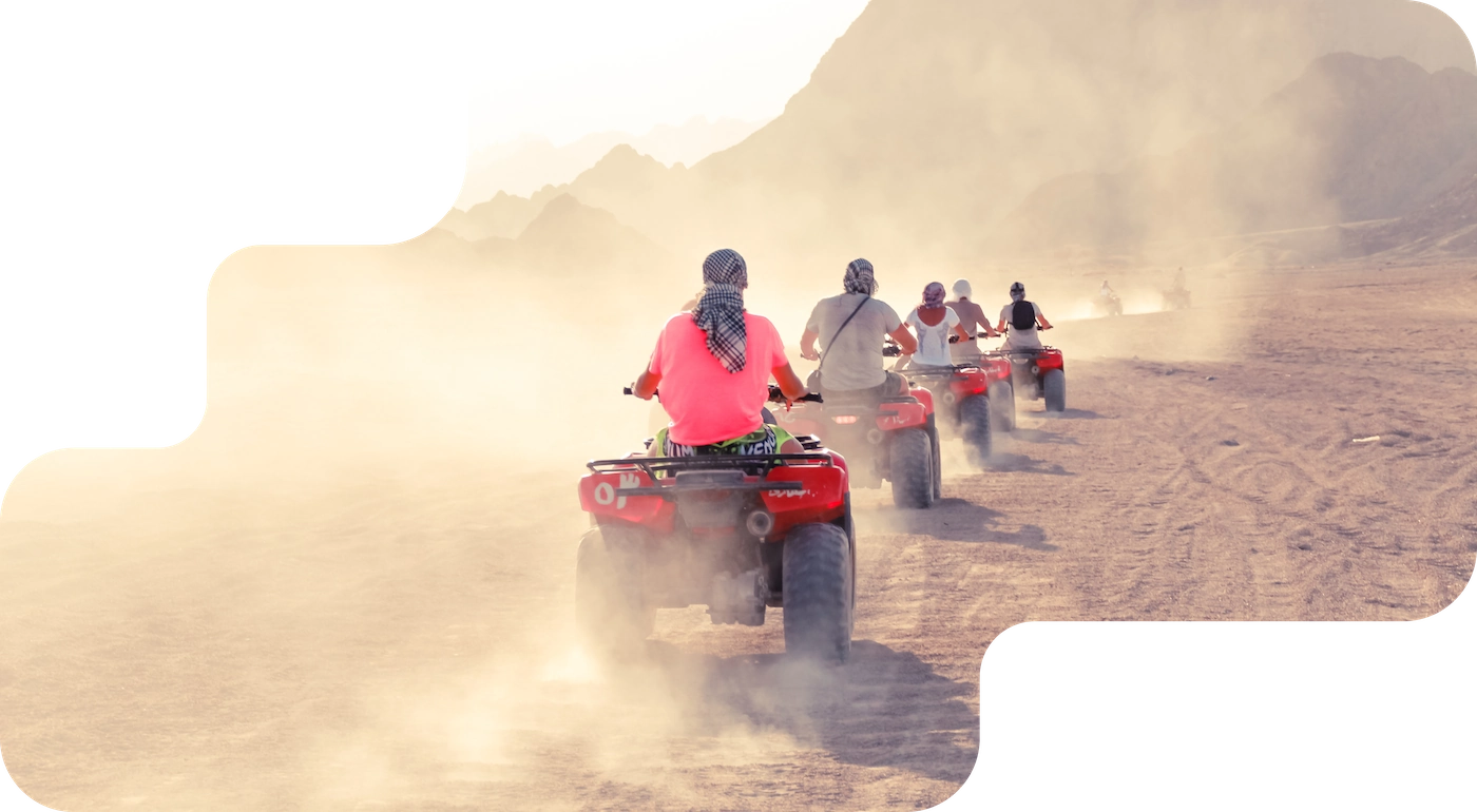 Company team on a group quad outing, booking system for events and team building